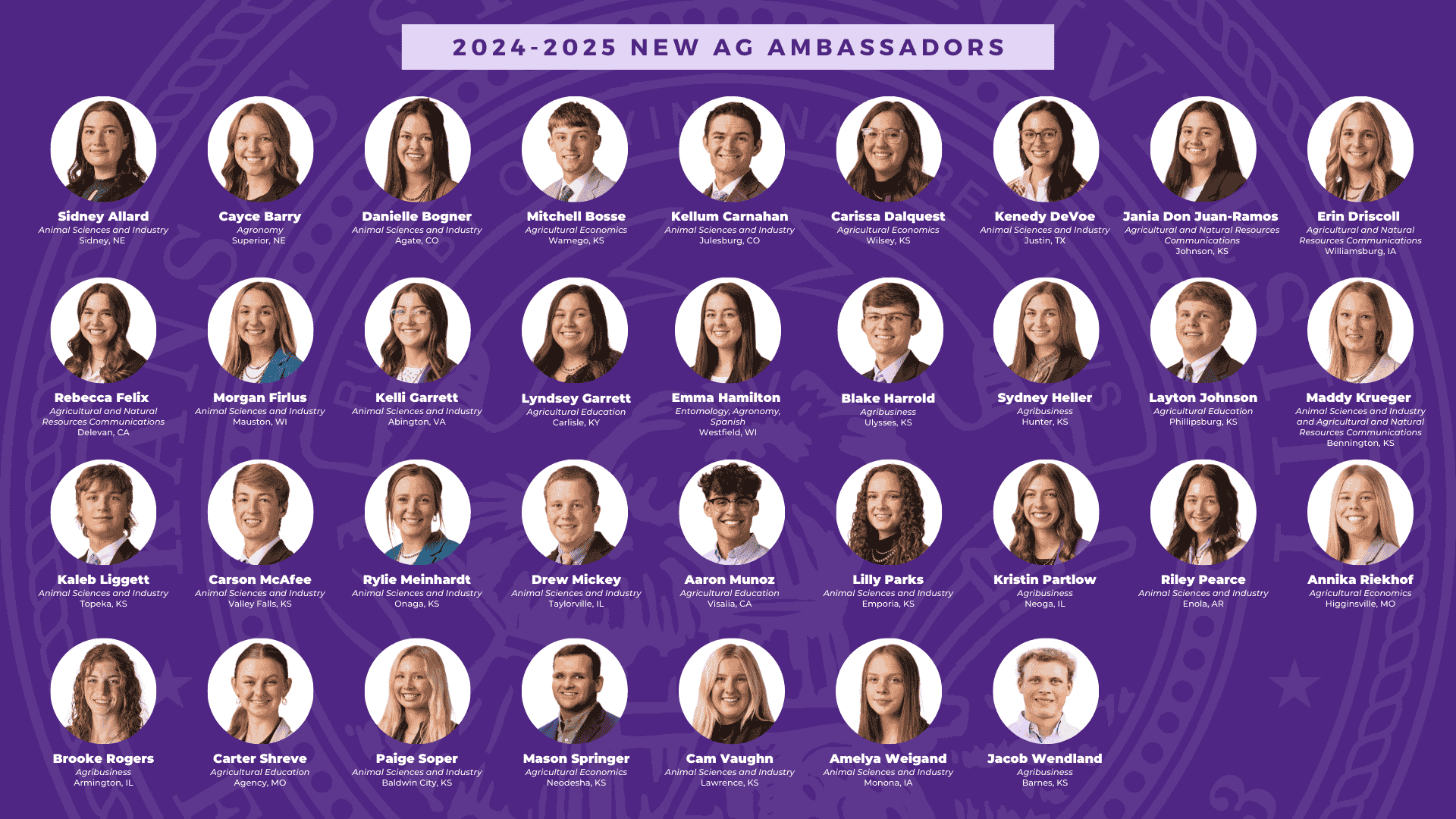 headshots of 2024-25 ag ambassadors